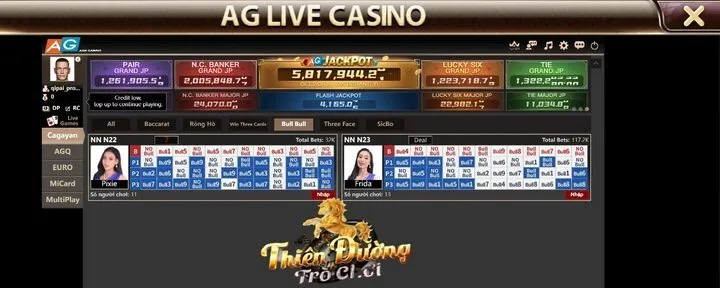 Danh mục trò chơi có trong sảnh AG Live Casino TDTC