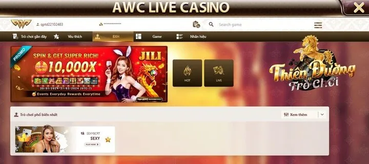 Lý do nên trải nghiệm sảnh AWC Live Casino TDTC