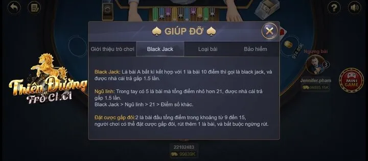 Luật chơi của game Blackjack TDTC như thế nào?